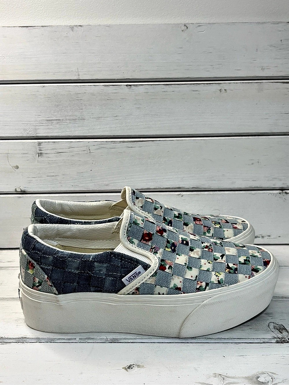 Vans Classic Slip-On Patchwork Slip-On Sneakers Blue & White US 6.5 NWT